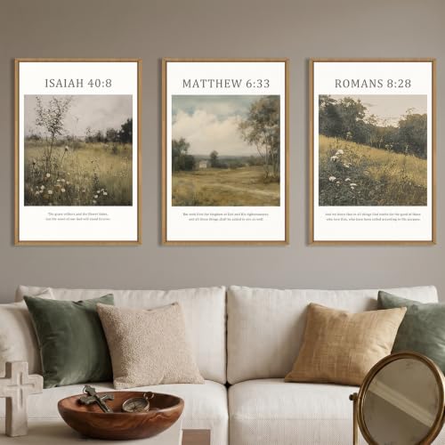 LHIUEM Large Bible Christian Scripture Framed Canvas Wall Art Set,Jesus Religious Verse Wall Decor,Vintage Nature Flowers Artwork for Living Room,Bedroom,Dining Room,Office -16"x24"x3 - color: Bible Christian Scripture Wall Art, size: 24"L x 16"W