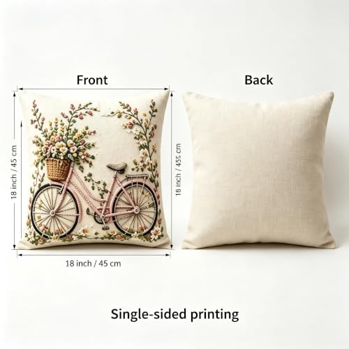 2D Flat Pink Bicycle Flower Basket Linen Throw Pillow Covers 18x18 Set of 2 - color: A20024, size: 18" x 18" (Pack of 2)