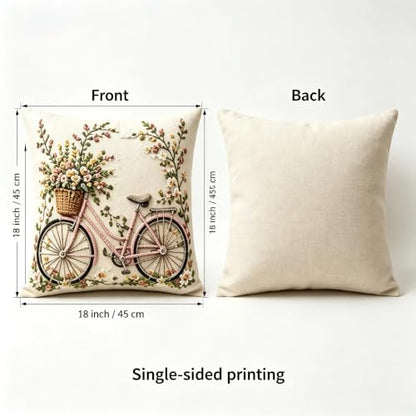2D Flat Pink Bicycle Flower Basket Linen Throw Pillow Covers 18x18 Set of 2 - color: A20024, size: 18" x 18" (Pack of 2)