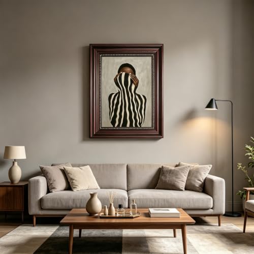 Dark Brown Framed Black and White Striped Woman Wall Art 12x16 in - color: Black White Striped, size: 16"L x 12"W