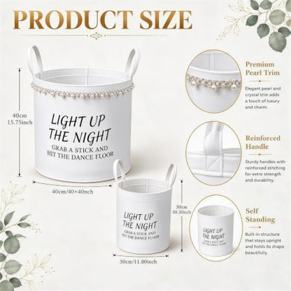 3 Pcs Wedding Baskets with Handles, 15.7in Large & 11.8in Medium Pearl-Trim Felt Baskets | Storage Baskets for Glow Sticks, Flip Flops, Blankets & Favors for Wedding Reception
