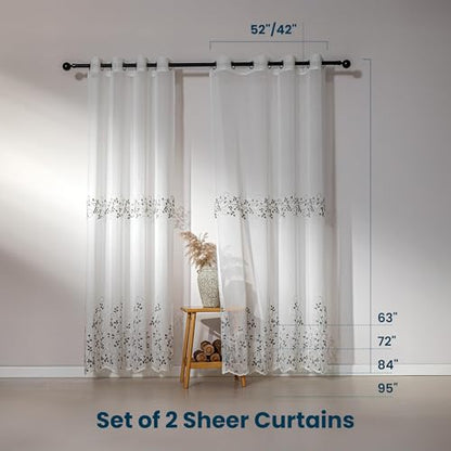 SLEEP ZONE Sheer Curtains for Living Room and Bedroom, Embroidered Sheer Curtains White Sheer Curtain 42 × 84 inches Long of 2 Panels, White Twig - color: White Twig, size: 42"W×84"L