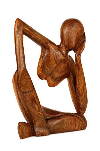 G6 Collection Wooden Handmade Abstract Statue Thinking Man 2 Figurine, 8 in - size: 8" Tall
