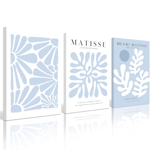 Henri Matisse Wall Art Prints Blue Abstract Matisse Canvas Wall Decor Aesthetic Preppy Wall Art Blue Matisse Posters Artwork Flower Minimalist Pictures for Room Bedroom 12x16x3 Inch Wrapped Canvas - color: Blue Matisse Prints, size: 12x16 Inch Wrapped Can