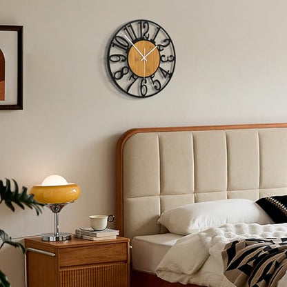 Maxstar 14" Silent Wall Clock – Battery Operated, Rustic Metal & Wood - color: Yellow, size: 14 Inch