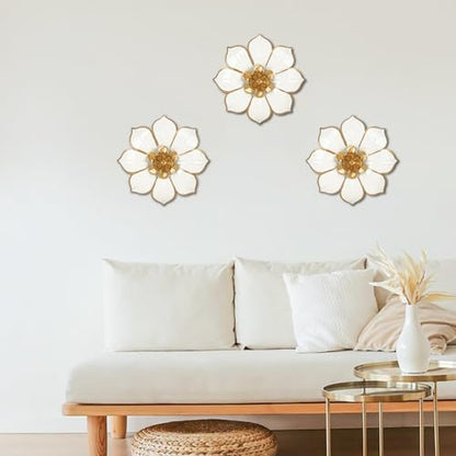 Villa Como Set of 3 White and Gold Metal Flowers Wall Art Decor 10" - color: # 3 White and Gold