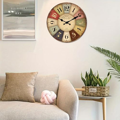 Farmhouse Wood Silent Wall Clocks Battery Operated 16 Inch - color: Colorful1, size: 16 Inch