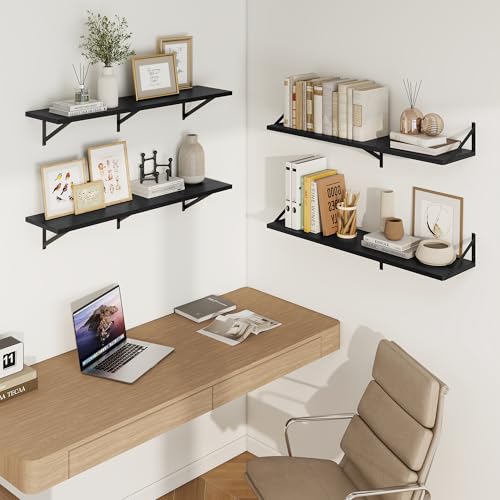 Axeman Deep Floating Shelves, 40'' x 10'' Black Wall Shelves Set of 2 - color: Black, size: 40W x 10D