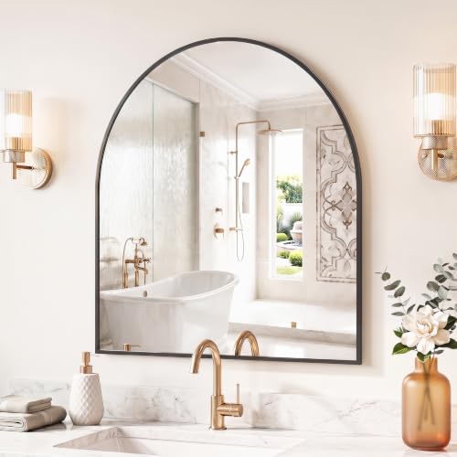 Sweetcrispy 31"x32" Arched Bathroom Mirror, Bathroom Mirrors for Over Sink - color: Black-arched, size: 32"L x 31"W