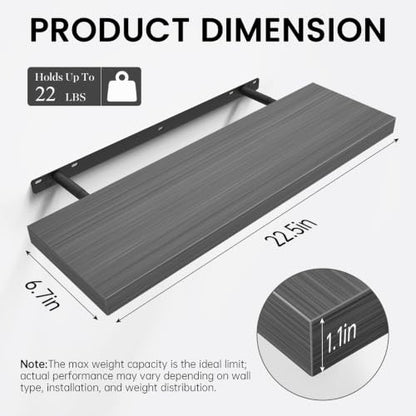 BAYKA Grey Floating Shelves 22.5in, Set of 3, Wall Mount Rustic Wood Shelf - color: F. Grey - Industrial Edge Style, size: 22.5inches