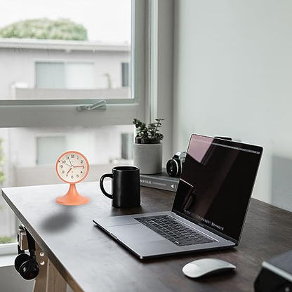 3" Round Quartz Analog Metal Alarm Clock Silent Non Ticking Desk Clock | Small Bedside Table Clock with Stand Bedroom Home Office Battery Operated (batteries not included) - color: Orange