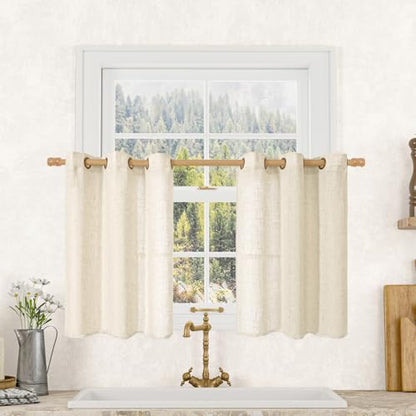 LAMIT Short Linen Window Curtains 30 Inches Long 2 Panels, 34 x 30 Inch - color: Beige, size: 34"W x 30"L (Pack of 2)