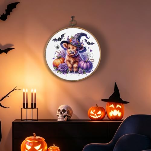 Halloween Highland Cow Round Wall Art, Halloween Pictures Wall Decor - color: Highland Cow-1