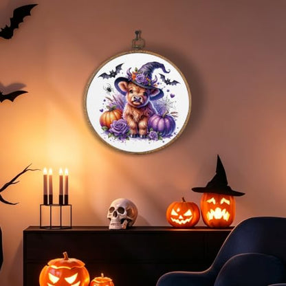Halloween Highland Cow Round Wall Art, Halloween Pictures Wall Decor - color: Highland Cow-1