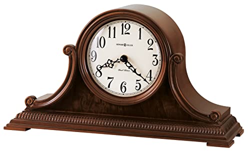 Howard Miller Albright Mantel Clock – Dual-Chime Quartz Movement, Burl Veneer Wood, Westminster & Ave Maria, Battery Operated
