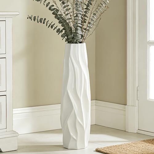 White Tall Ceramic Floor Vase, 28 Inch, Pleated Wave Design - color: Shape 1, size: 28 Inch