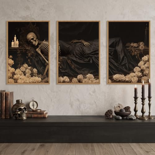 DRACIT Spooky Halloween Dark Gothic Skull Framed Canvas Wall Art-24"x36"x3 - color: Dark Gothic Skull Wall Art, size: 24"L x 36"W