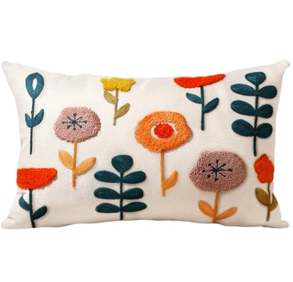 Embroidered Throw Pillow Cover, 20x12 Inch, Botanical - color: Plants, size: 20" x 12" (Pack of 1)