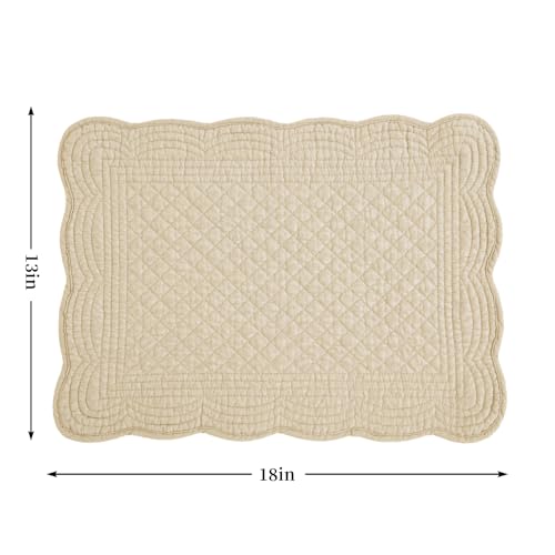 HOMBYS Quilted Placemats Set of 6 Washable-13x18 inches Rectangular Placemats for Kitchen Table-100% Cotton Fabric Rectangular Table Mats, (Light Brown) - color: Light Brown