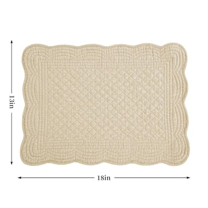 HOMBYS Quilted Placemats Set of 6 Washable-13x18 inches Rectangular Placemats for Kitchen Table-100% Cotton Fabric Rectangular Table Mats, (Light Brown) - color: Light Brown