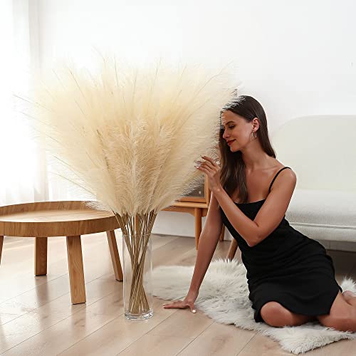 Wertuirk 8 Pcs 45 inch Tall Faux Beige Pampas Grass Decor - color: Beige