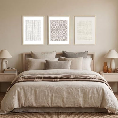 Aryroi Beige White Abstract Neutral Framed Canvas Wall Art Set- 12"x16"x3 - color: Boho Geometry Line Wall Art - White Oak Framed, size: 12"L x 16"W