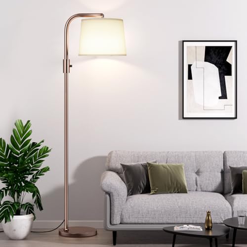 Ambimall Fully Dimmable Floor Lamp with 9W LED Bulb - Standing Lamp for Living Room with Adjustable Head, Modern Tall Light with Rotary Switch for Office, Brown and White - color: I:Brown and Linen White