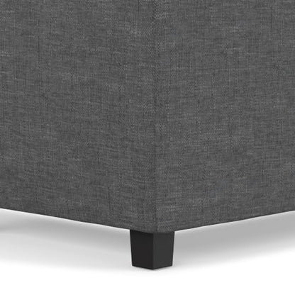 SIMPLIHOME Avalon 42" Wide Linen Look Fabric Storage Ottoman in Slate Grey - color: Slate Grey