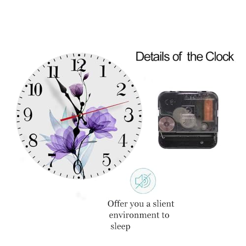 Ansouyi Round Wall Clock Battery Operated Clocks Wallclock 10 Inch,X-Ray Purple Roses Flowers and Leaves Silent Non Ticking Wall Clock for Living Room,Kitchen,Home,Bathroom,Bedroom,Office or School - color: Purple Roses