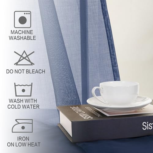 DWCN Sheer Curtain Valance - Linen Look Small Window Curtains for Cafe & Kitchen Windows - Rod Pocket Semi Sheer Drapes, Dusty Blue, 1 Panel, 42W x 18L Inch - color: Dusty Blue, size: 42"W x 18"L (Pack of 1)