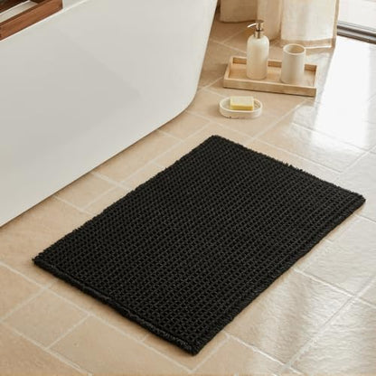 Triohero Black Waffle Bath Mat, Boho Bathroom Rugs Non Slip Washable, 20x30 - color: Black, size: 1'8" X 2'6" (Rectangular)