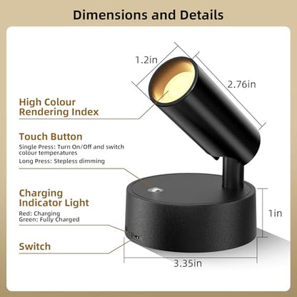 Spotlights Indoor with Remote & Touch Dimmable 3CCT, 5500mAh Battery Picture Lights Uplights Indoor with Timer, Mini Uplighting for Painting Tree Wall Gallery Hallway Lights(2 Pack) - color: 2 x Black