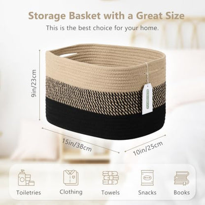 ECDYQXVU 15x10x9 Inch Woven Cotton Rope Storage Basket, 3 Pack - color: Gradient Black/Brown, size: 3 Pack
