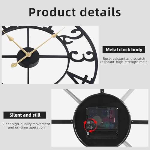 Wall Clock Battery Operated,Silent Non Ticking Modern Rustic Metal Small Clocks for Living Room/Bedroom/Office/Kitchen/Farmhouse Home Decor-14IN(Arabic Number-Black) - size: 14 inch