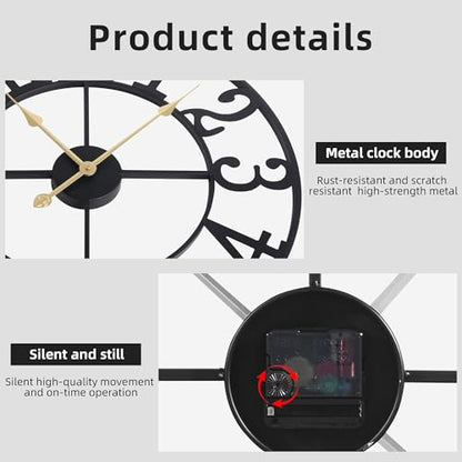Wall Clock Battery Operated,Silent Non Ticking Modern Rustic Metal Small Clocks for Living Room/Bedroom/Office/Kitchen/Farmhouse Home Decor-14IN(Arabic Number-Black) - size: 14 inch