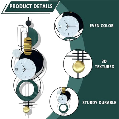 59"Oversized Wall Clock for Living Room,Large Modern Metal Wall Art - color: Green and Black