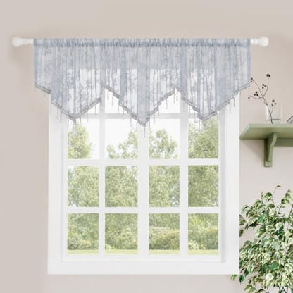 Molaxhome Swag Curtain Scalloped Curtain Valance Drape Sheer Lace Panel 1pc - color: Lace Grey