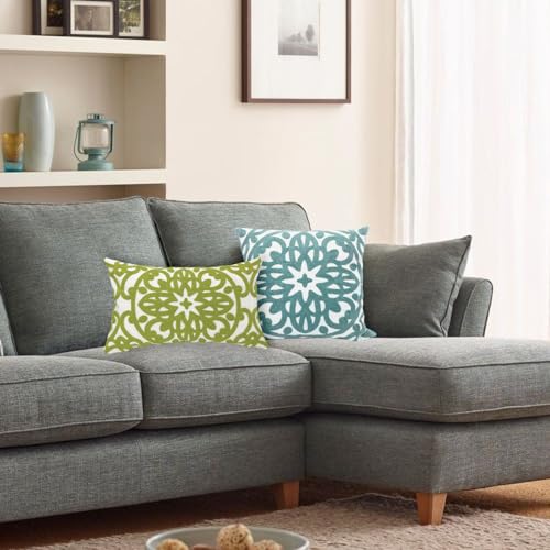 Alysheer Boho Embroidered Lumbar Throw Pillow Cover 12"x 20",1pc Chartreuse - color: Chartreuse Green, size: 20" x 12" (Pack of 1)