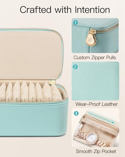 VLANDO Jewelry Travel Case with Clear 12 Velvet Bags,Lake Blue - color: 12PCS-Lake Blue
