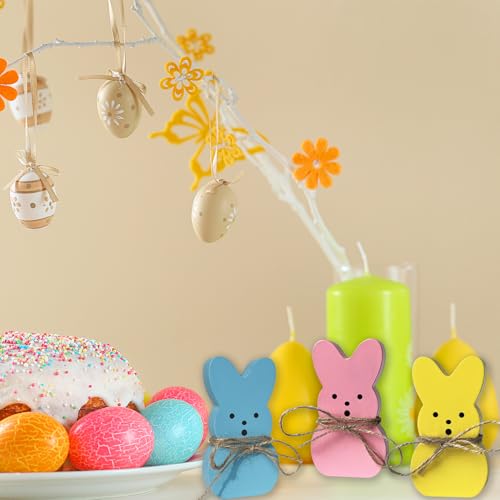 Easter Decorations 7PCS Wood Bunny Eggs Spring Decor Signs for Home, Wooden Rabbit Freestanding Cute Table Centerpieces Tiered Tray Decoration for Office Tabletop Mantel Shelf Party Supplies