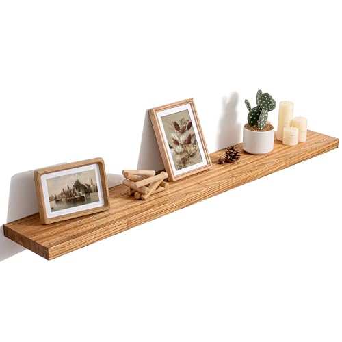 RICHFOCUS 48inch Natural Floating Shelves for Wall, 8" Deep High End Solid Real Wood Wall Shelves for Bathroom, Rustic Wooden Shelves with Invisible Brackets for Books Storage Decor, Set of 1 - color: Natural, size: 48inch