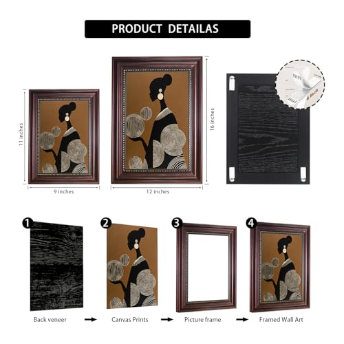 Dark Brown Framed African American Women Canvas Wall Art 12x16 in - color: Geometric Girl 1, size: 16"L x 12"W
