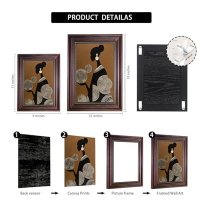 Dark Brown Framed African American Women Canvas Wall Art 9x11 in - color: Geometric Girl 1, size: 11"L x 9"W
