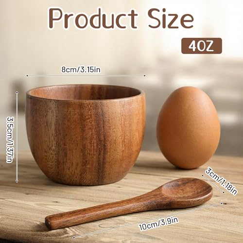 4 Pack Acacia Wooden Bowl with 4 Pcs Spoon Wooden Dipping Bowls Round Wood Salad Hand Carved Calabash Dip Tray for Condiments, Jam, Nuts, Appetizer, Snack, Yogurt, Ketchup, Barbecue Sauce(3 Inch) - size: 3 Inch