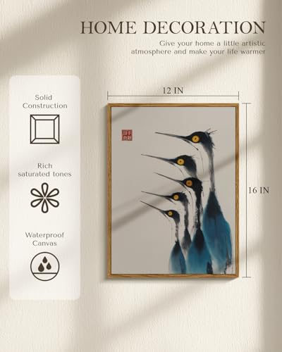 WHASAYART Framed Bird Vintage Canvas Wall Art 12x16 Inch - color: Vintage Crane, size: 16"L x 12"W