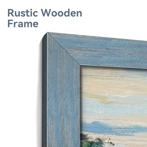 summer melody Abstract Landscape Natural Wood Framed Wall Art 24x16 Inch - color: Teal, size: 24"L x 16"W