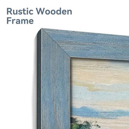 summer melody Abstract Landscape Natural Wood Framed Wall Art 24x16 Inch - color: Teal, size: 24"L x 16"W