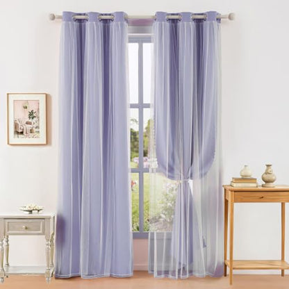 indistar Home Blackout Curtains Double Layer Solid Sheer Grommet Top Window Curtain Panel Pair, 35Wx72L，Lavender - color: Lavender, size: 35"W x 72"L (Pack of 2)