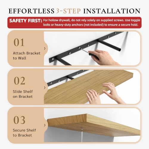 36" Extra Deep Floating Shelves, Set of 3, Natural Wood - color: Natural, size: 3T36IN