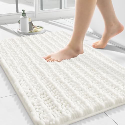 Smiry Bathroom Rugs 24X16, Extra Soft Rubber Backing Chenille Bath Mats - color: Ivory, size: 24'' X 16''